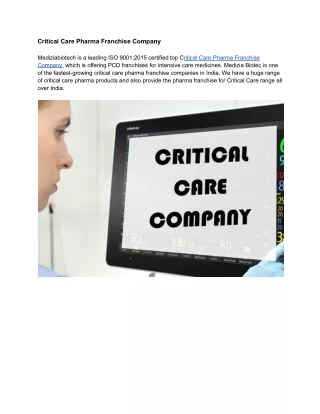 Critical Care Pharma Franchise Company