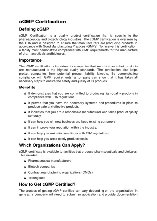 cgmp certification