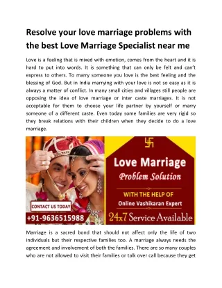 Resolve your love marriage problems with the best Love Marriage Specialist near