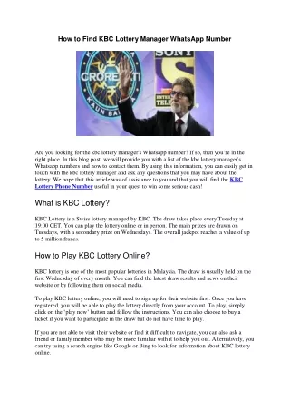 How to Find KBC Lottery Manager WhatsApp Number