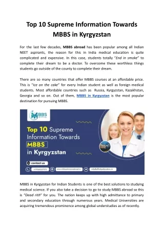 Top 10 Supreme Information Towards MBBS in Kyrgyzstan