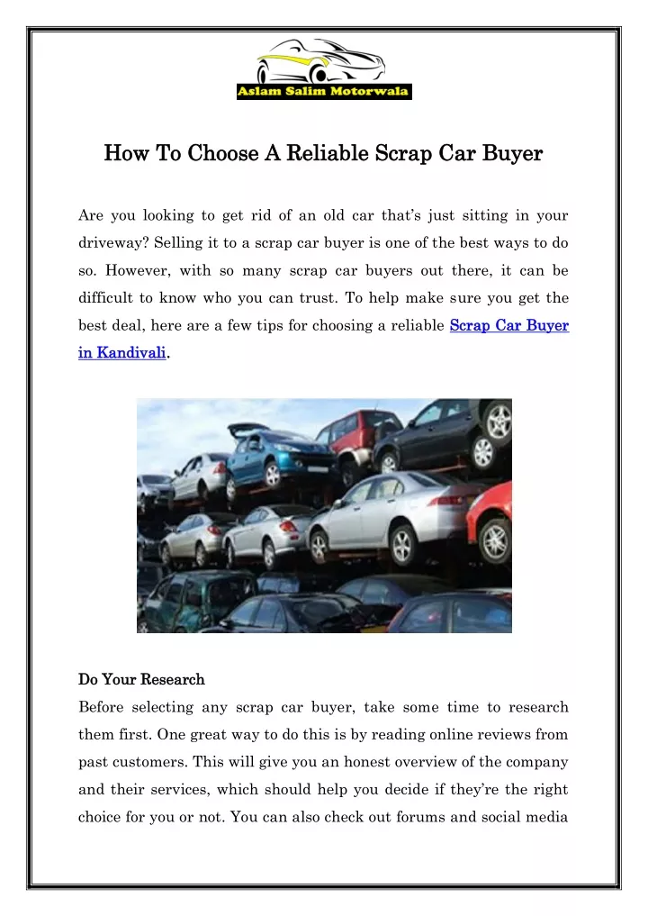 how to choose a reliable scrap car buyer