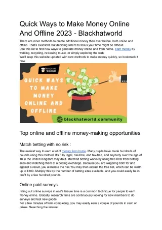 Quick Ways to Make Money Online And Offline 2023 - Blackhatworld