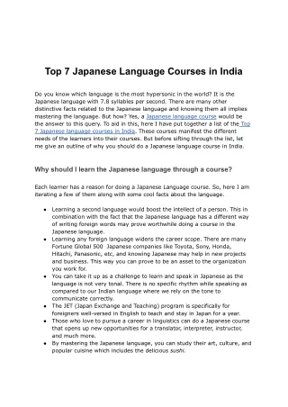 Top 7 Japanese language Courses in India