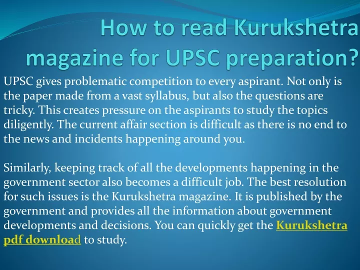 how to read kurukshetra magazine for upsc preparation