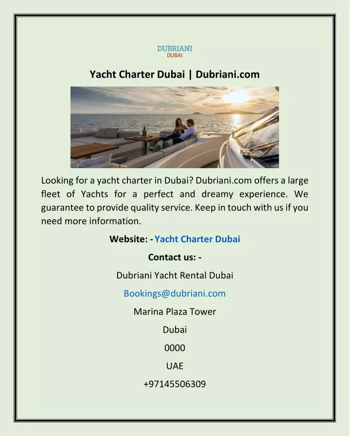 yacht charter dubai dubriani com