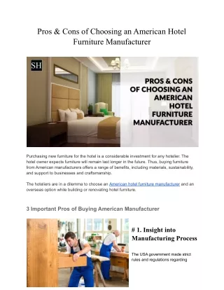 Pros & Cons of Choosing an American Hotel Furniture Manufacturer