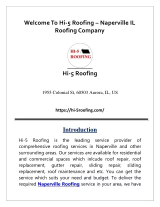 Welcome To Hi-5 Roofing – Naperville IL Roofing Company