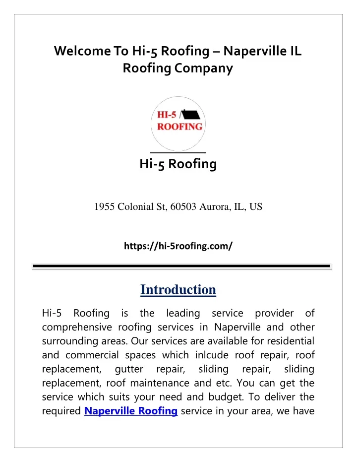 welcome to hi 5 roofing naperville il roofing