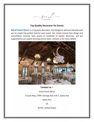 Top Quality Decorator for Events