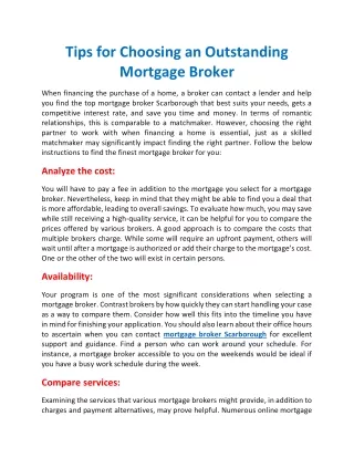 Tips for choosing an outstanding mortgage broker