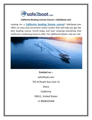 California Boating License Course  Safe2boat.com