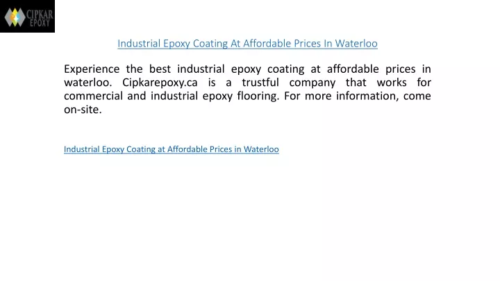 industrial epoxy coating at affordable prices in waterloo