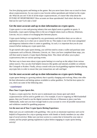 Sportsbook with the most accurate and up-to-date information on crypto sports!