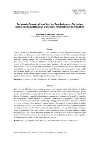 Pengaruh Organizational Justice Dan Religiosity Terhadap Employee Fraud Dengan D
