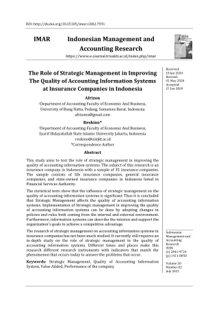 The Role of Strategic Management in Improving The Quality of Accounting Informat