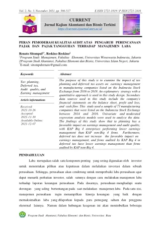 PERAN PEMODERASI KUALITAS AUDIT ATAS PENGARUH PERENCANAAN PAJAK & PAJAK TANGGUHA