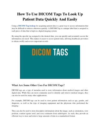 How To Use DICOM Tags To Look Up Patient Data Quickly And Easily