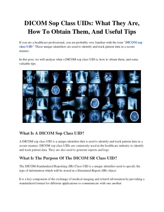 DICOM Sop Class UIDs: What They Are, How To Obtain Them, And Useful Tips