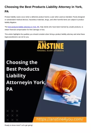 Choosing the Best Products Liability Attorney in York, PA