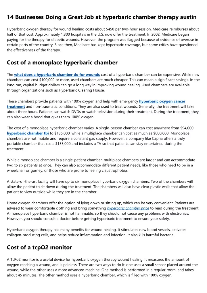 14 businesses doing a great job at hyperbaric