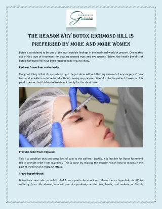 The Reason Why Botox Richmond Hill is Preferred by More and More Women