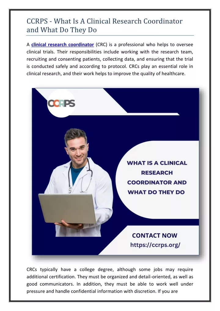 ccrps what is a clinical research coordinator