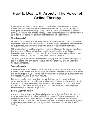 How to Deal with Anxiety The Power of Online Therapy