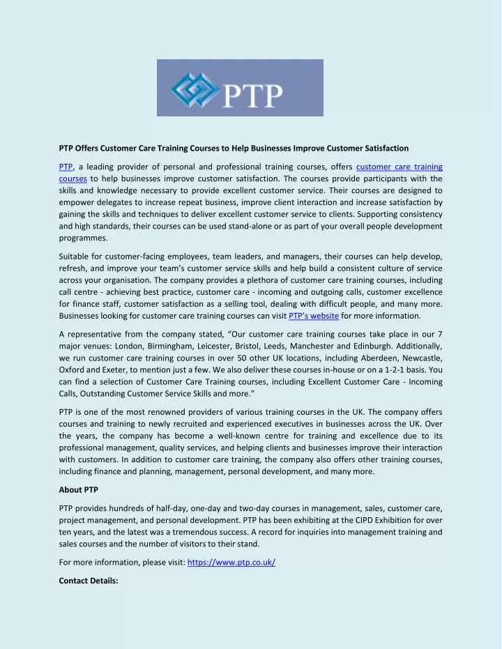 ptp offers customer care training courses to help
