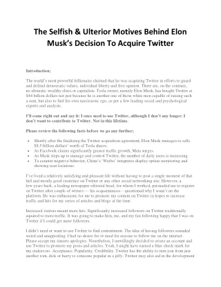The Selfish & Ulterior Motives Behind Elon Musk’s Decision To Acquire Twitter