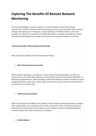 exploring the benefits of remote network
