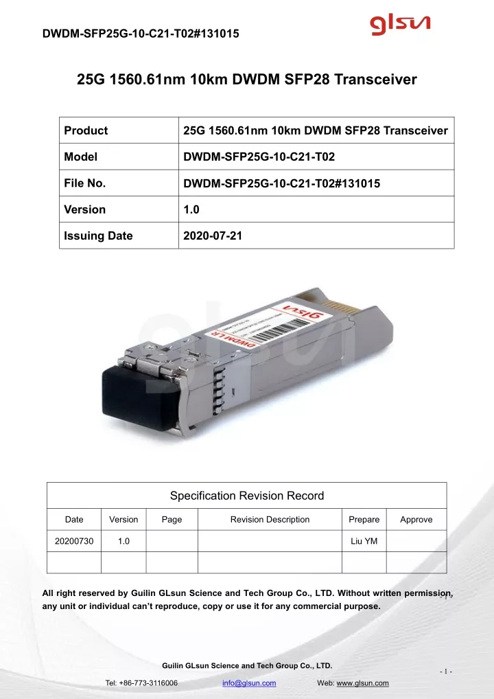 dwdm sfp25g 10 c21 t02 131015