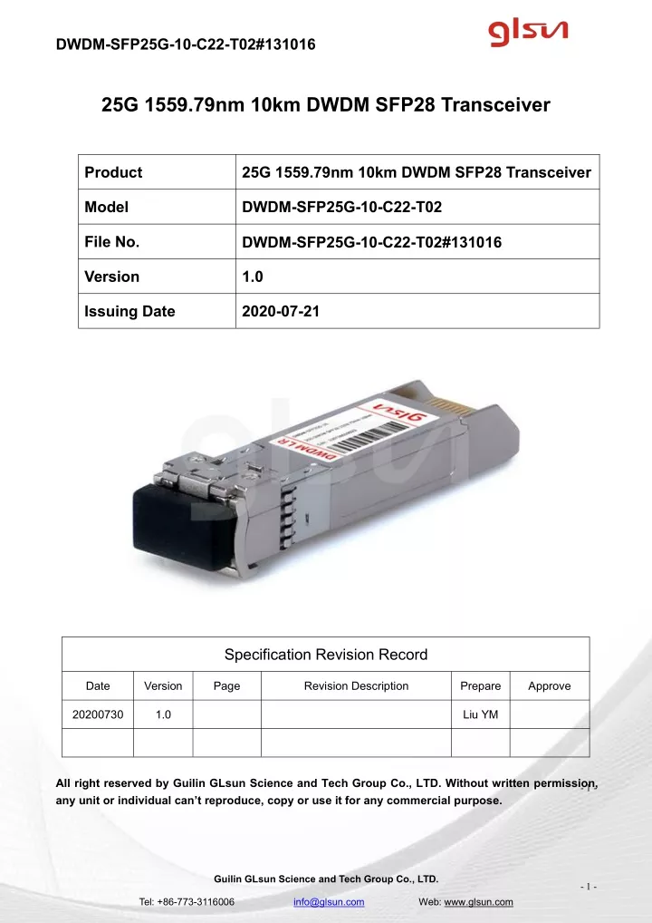 dwdm sfp25g 10 c22 t02 131016