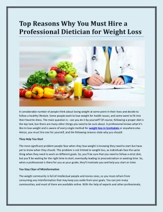 Top Reasons Why You Must Hire a Professional Dietician for Weight Loss