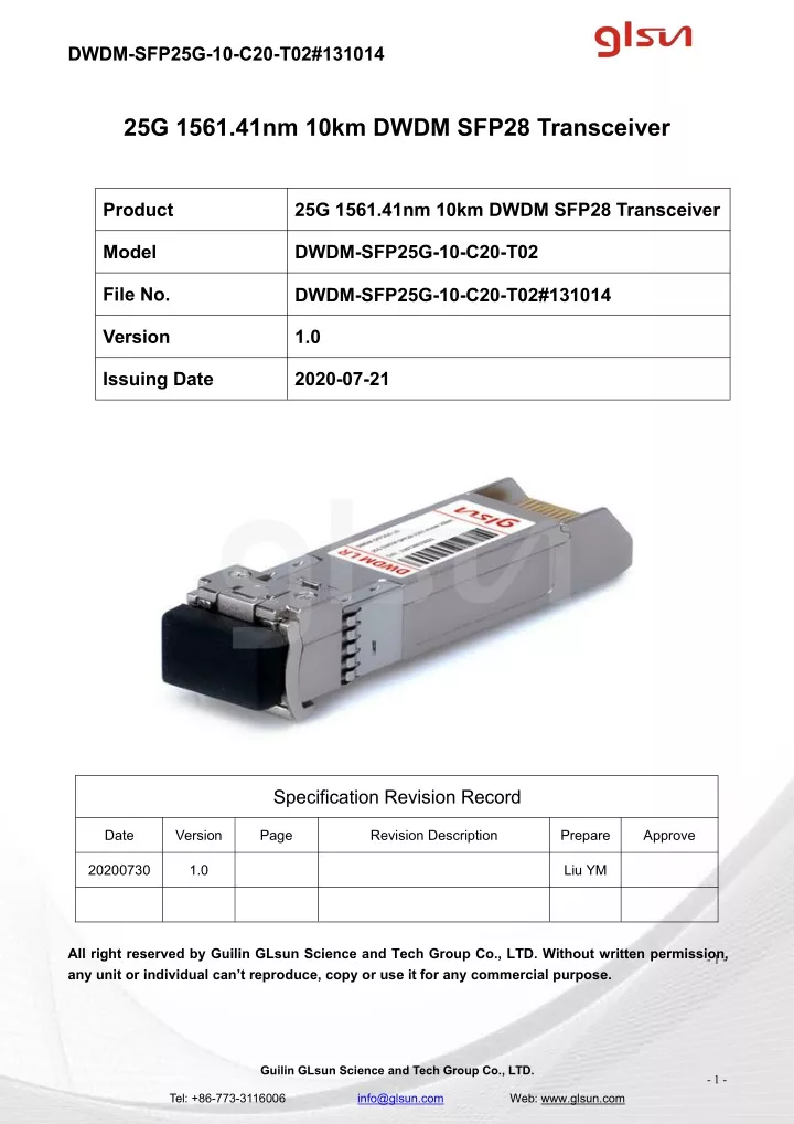 dwdm sfp25g 10 c20 t02 131014