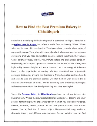 How to Find the Best Premium Bakery in Chhattisgarh