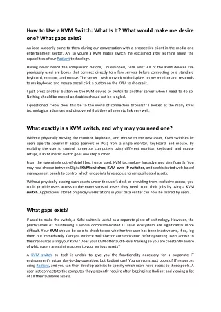 How to Use a KVM Switch: What would make me desire one? What gaps exist?