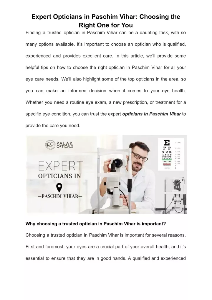 expert opticians in paschim vihar choosing