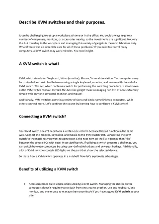 Describe KVM switches and their purposes