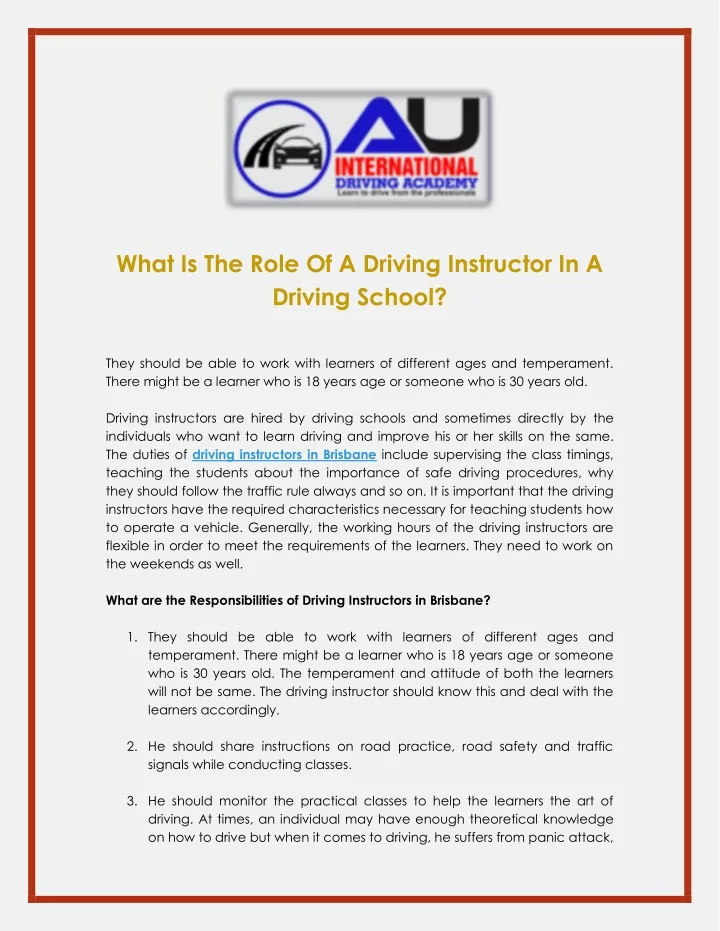 what is the role of a driving instructor