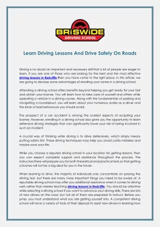 learn driving lessons and drive safely on roads