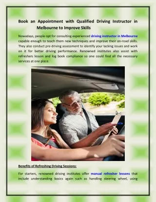Book an Appointment with Qualified Driving Instructor in Melbourne to Improve Skills