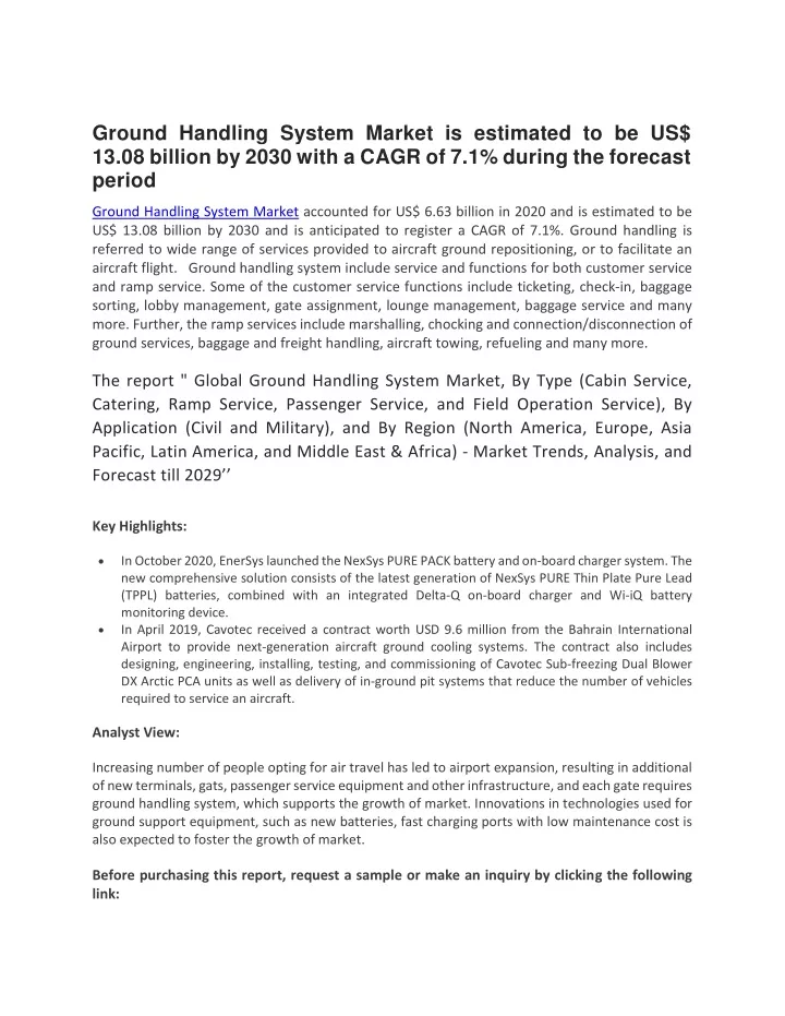 ground handling system market is estimated