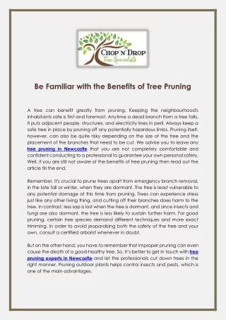 Be Familiar with the Benefits of Tree Pruning