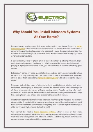 Why Should You Install Intercom Systems At Your Home