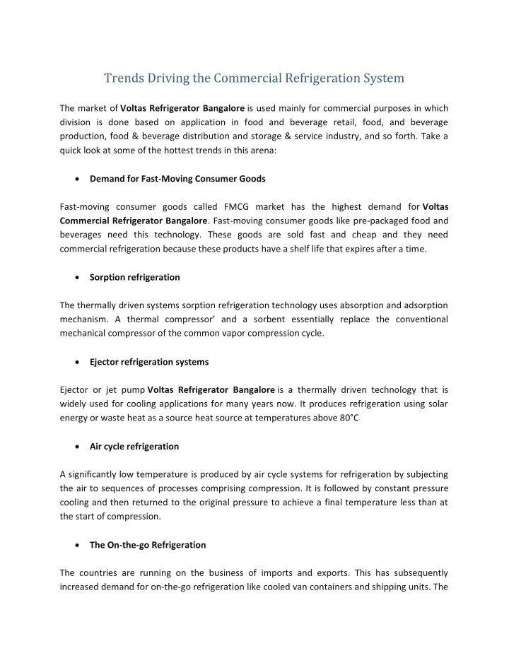 trends driving the commercial refrigeration system