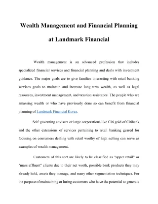 Wealth Management and Financial Planning at Landmark Financial