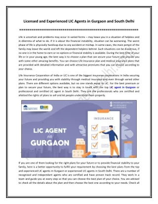 Licensed and Experienced LIC Agents in Gurgaon and South Delhi