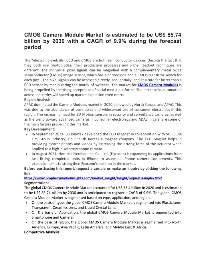 cmos camera module market is estimated